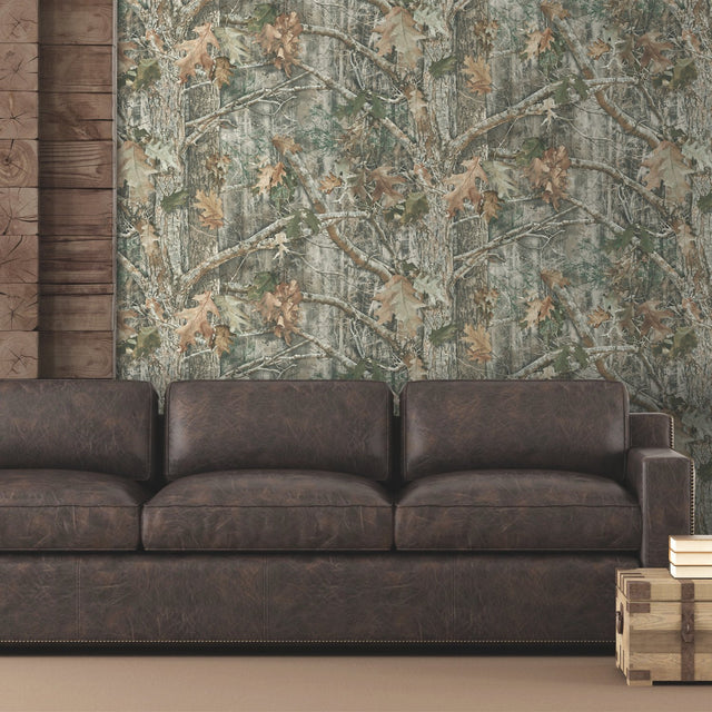 Kanati Camo Green Peel & Stick Wallpaper with Botanical Leaf Camouflage - York RMK11081WP