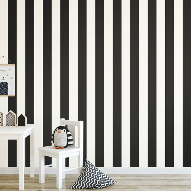 Awning Stripe Black Peel & Stick Wallpaper with Traditional Global Stripes Pattern - York RMK11082WP