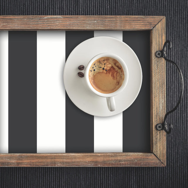 Awning Stripe Black Peel & Stick Wallpaper with Traditional Global Stripes Pattern - York RMK11082WP