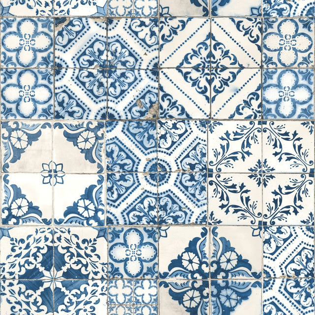 Mediterranean Tile Blue Peel & Stick Wallpaper with Global Modern Tiles Pattern - York RMK11083WP