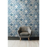 Mediterranean Tile Blue by RoomMates Global Modern Peel and Stick Vinyl Wallpaper, 20.5 In x 16.5 Ft, About 28.2 Sq Ft Coverage RMK11083WPZ