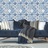 Mediterranean Tile Blue Peel & Stick Wallpaper with Global Modern Tiles Pattern - York RMK11083WP