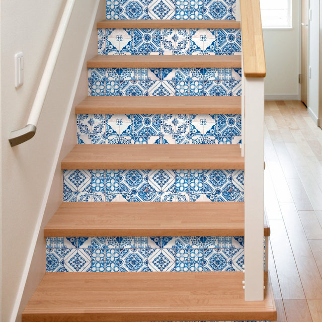 Mediterranean Tile Blue Peel & Stick Wallpaper with Global Modern Tiles Pattern - York RMK11083WP