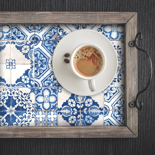Mediterranean Tile Blue Peel & Stick Wallpaper with Global Modern Tiles Pattern - York RMK11083WP