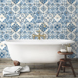 Mediterranean Tile Blue Peel & Stick Wallpaper with Global Modern Tiles Pattern - York RMK11083WP