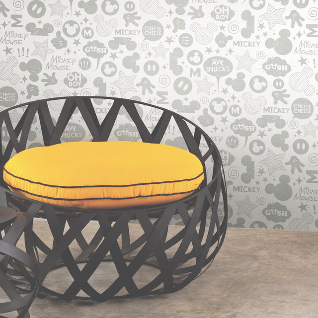 Mickey Mouse Icons Silver Peel & Stick Wallpaper with Metallic Accents - York RMK11152WP