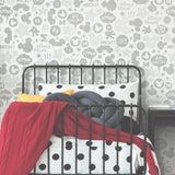 Mickey Mouse Icons Silver Peel & Stick Wallpaper with Metallic Accents - York RMK11152WP