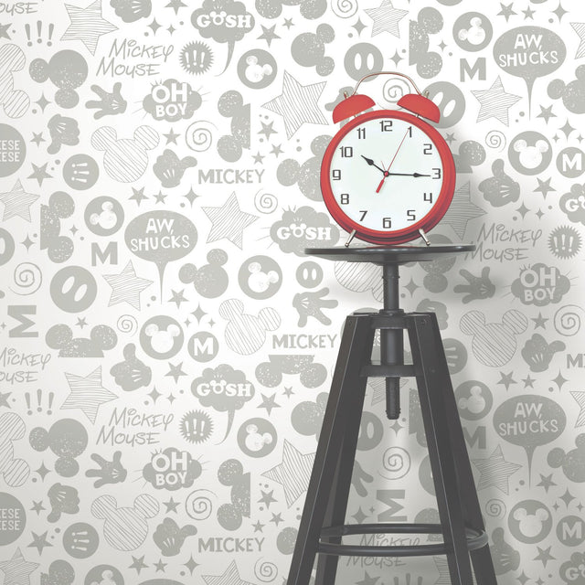 Mickey Mouse Icons Silver Peel & Stick Wallpaper with Metallic Accents - York RMK11152WP
