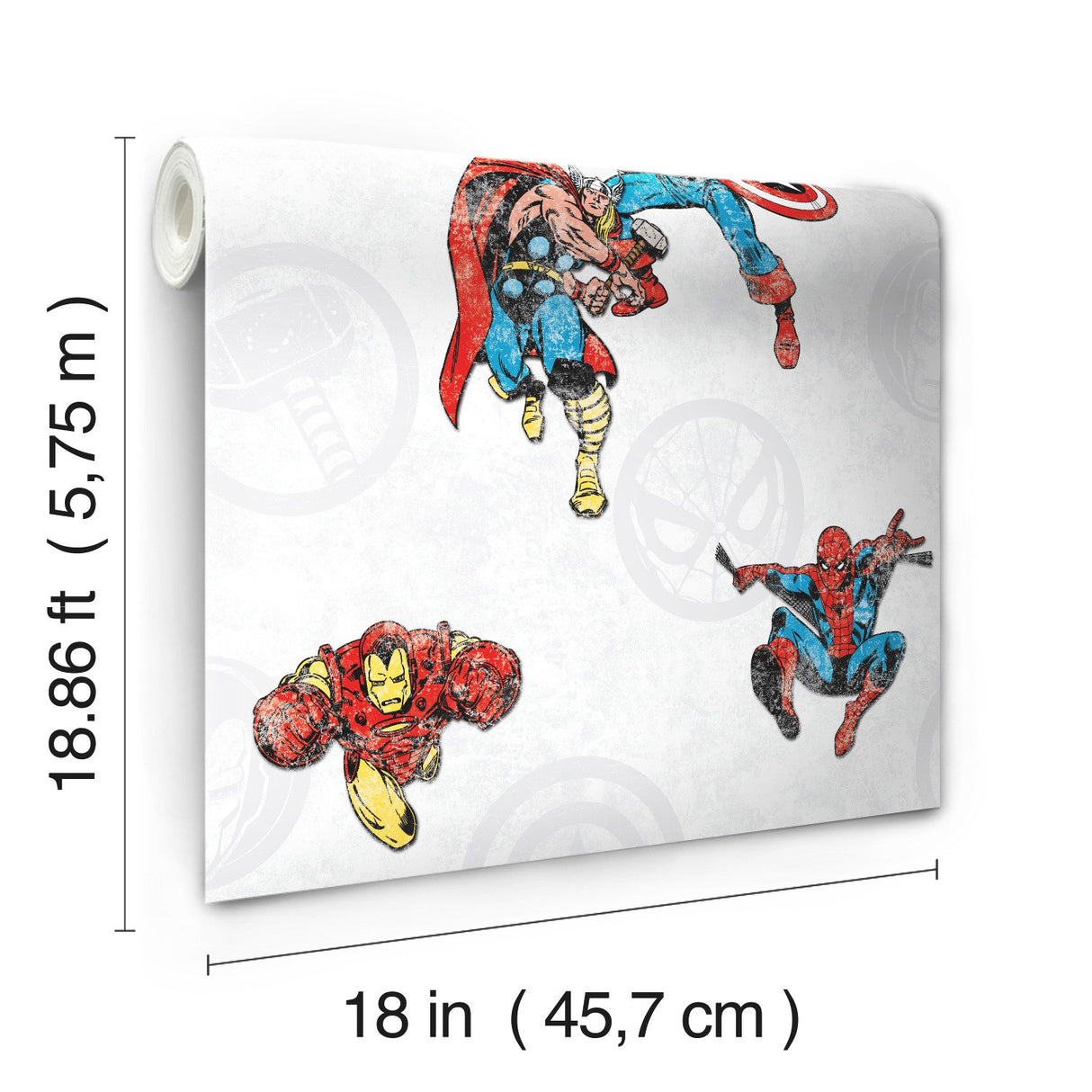 Avengers Classic Red Peel & Stick Wallpaper with Vintage Superhero Motif - York RMK11167RL