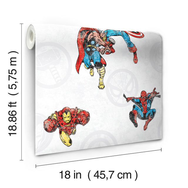 Avengers Classic Red Peel & Stick Wallpaper with Vintage Superhero Motif - York RMK11167RL