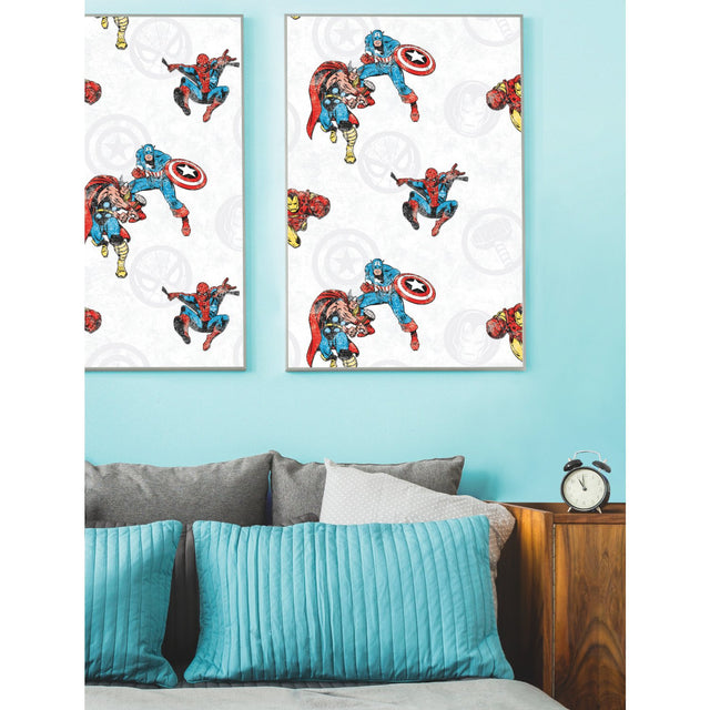 Avengers Classic Red Peel & Stick Wallpaper with Vintage Superhero Motif - York RMK11167RL