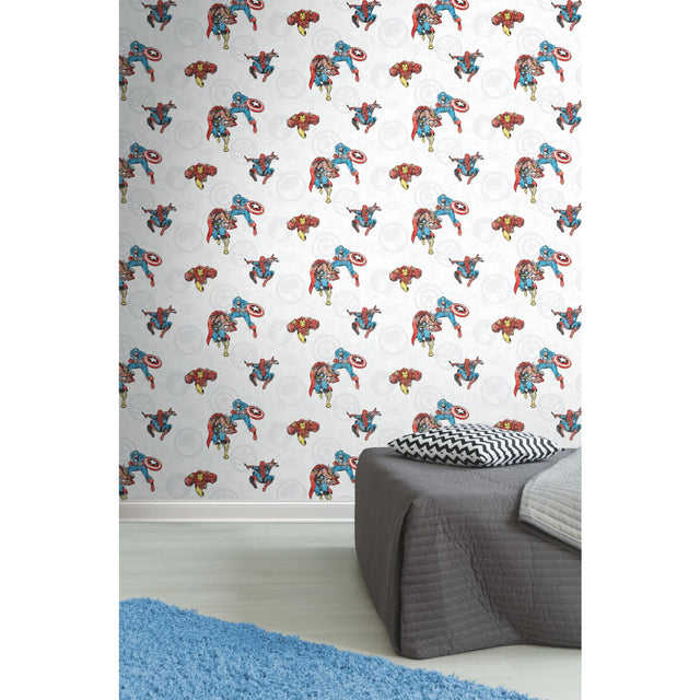 Avengers Classic Red Peel & Stick Wallpaper with Vintage Superhero Motif - York RMK11167RL