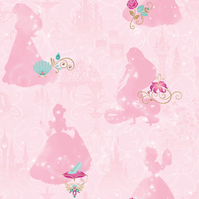 Disney Princess Pink Peel & Stick Wallpaper with Whimsical Novelty Princess Silhouettes - York RMK11170RL