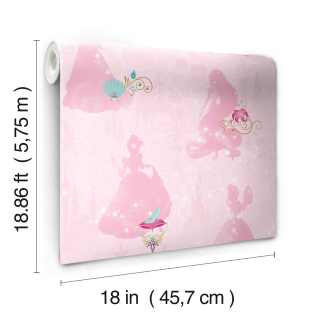 Disney Princess Pink Peel & Stick Wallpaper with Whimsical Novelty Princess Silhouettes - York RMK11170RL