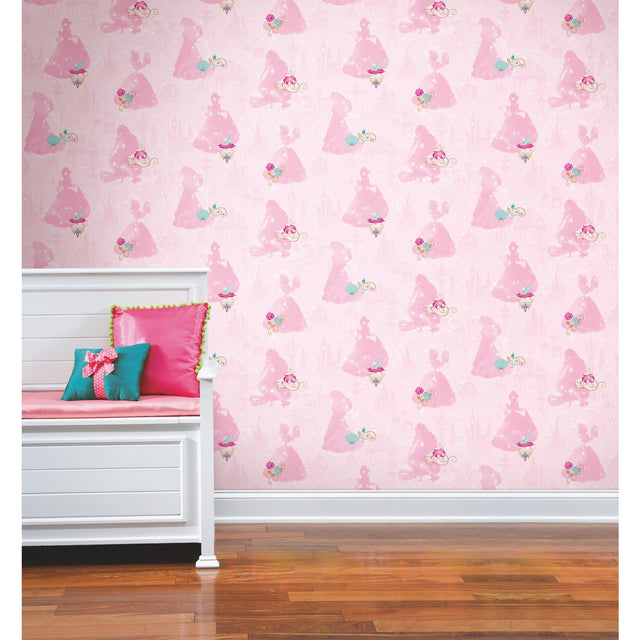 Disney Princess Pink Peel & Stick Wallpaper with Whimsical Novelty Princess Silhouettes - York RMK11170RL