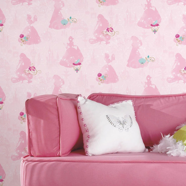 Disney Princess Pink Peel & Stick Wallpaper with Whimsical Novelty Princess Silhouettes - York RMK11170RL