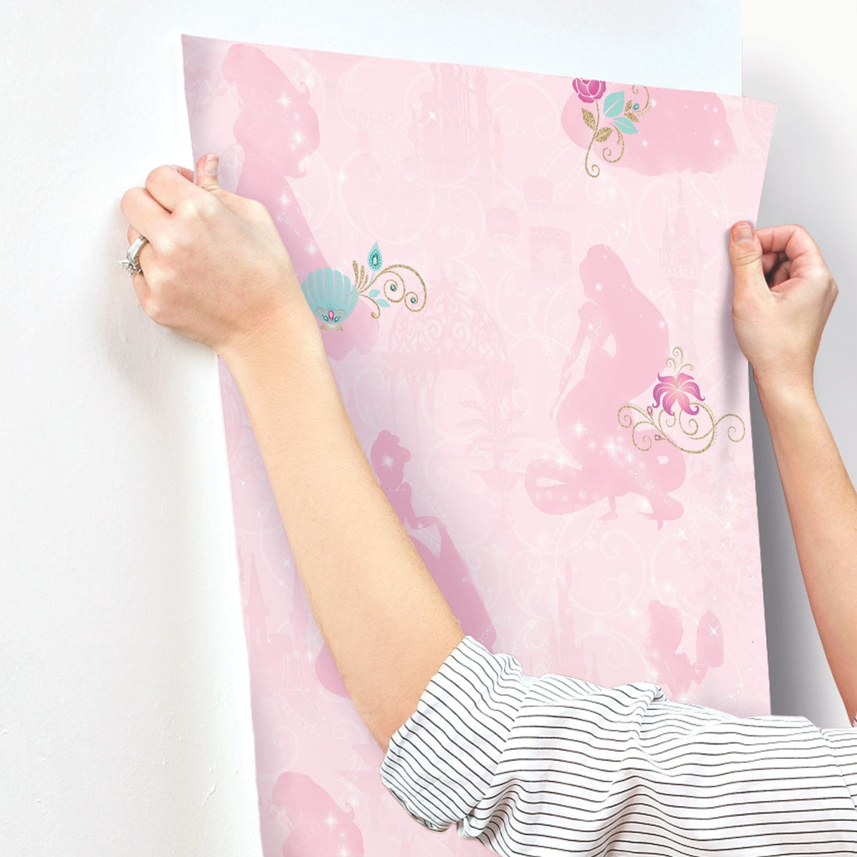 Disney Princess Pink Peel & Stick Wallpaper with Whimsical Novelty Princess Silhouettes - York RMK11170RL