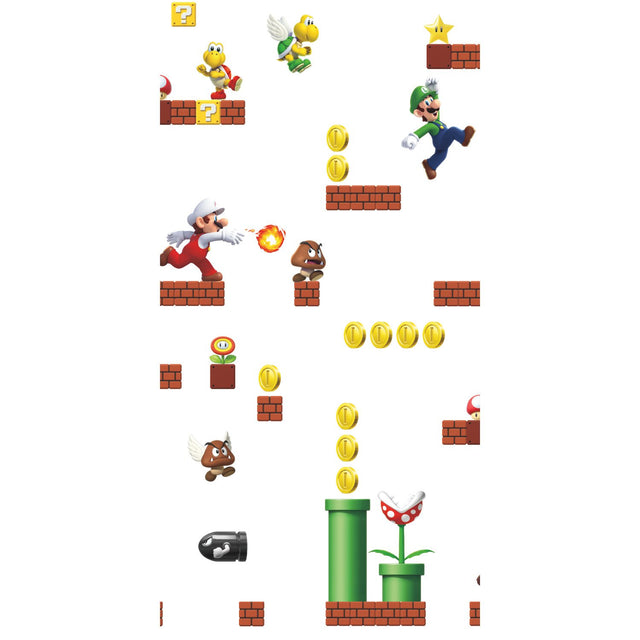 Mario Red Peel & Stick Wallpaper with Super Mario Characters Motif - York RMK11189RL
