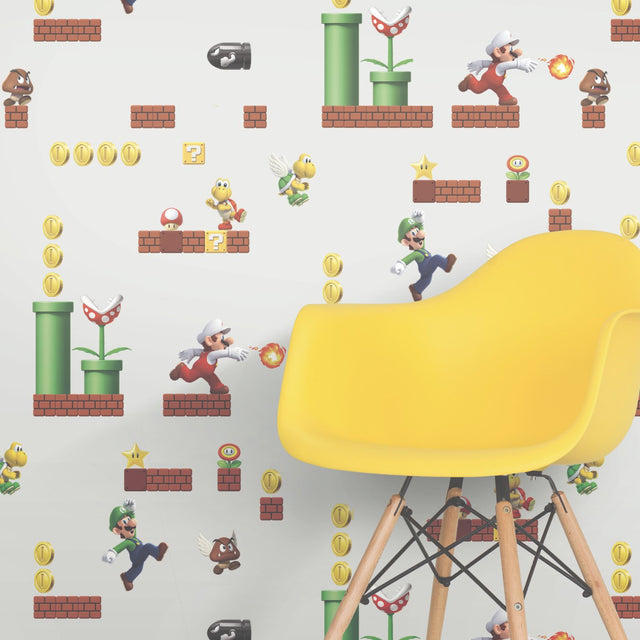 Mario Red Peel & Stick Wallpaper with Super Mario Characters Motif - York RMK11189RL