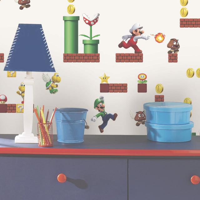 Mario Red Peel & Stick Wallpaper with Super Mario Characters Motif - York RMK11189RL