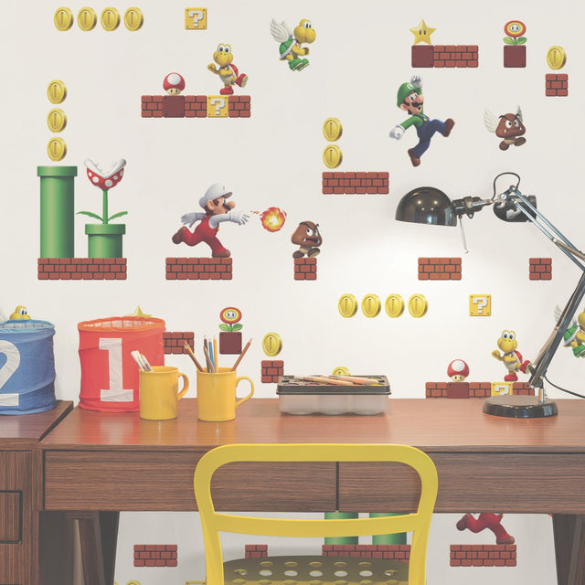 Mario Red Peel & Stick Wallpaper with Super Mario Characters Motif - York RMK11189RL