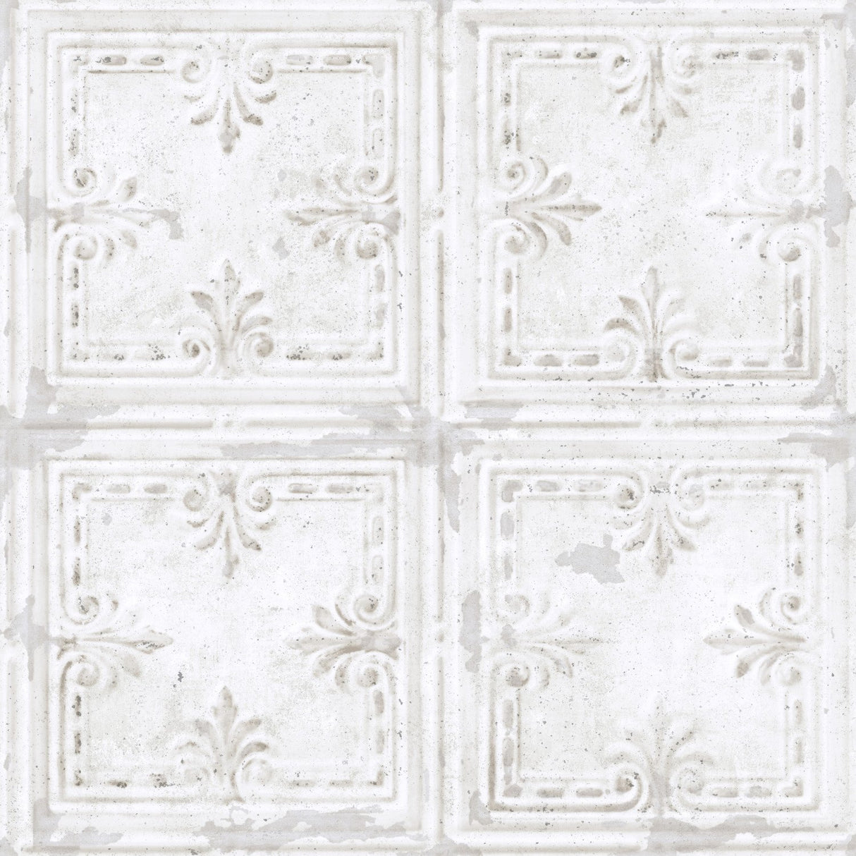 Tin Tile White Peel & Stick Wallpaper with Metallic Industrial Tile Pattern - York RMK11209WP