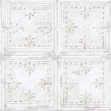 Tin Tile White Peel & Stick Wallpaper with Metallic Industrial Tile Pattern - York RMK11209WP