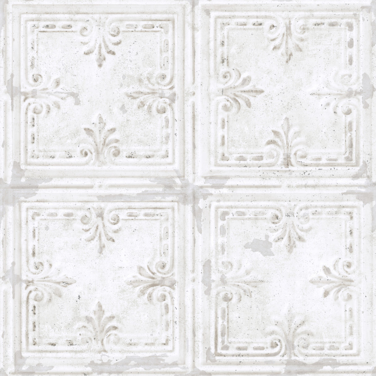 Tin Tile White Peel and Stick Wallpaper by RoomMates RMK11209WPZ - Industrial Vinyl Tile Pattern