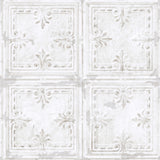 Tin Tile White Peel and Stick Wallpaper by RoomMates RMK11209WPZ - Industrial Vinyl Tile Pattern