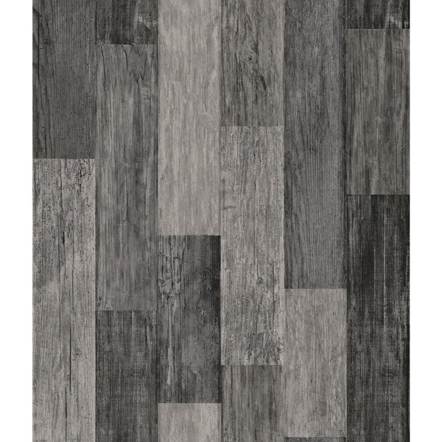 Weathered Wood Plank Black Peel & Stick Wallpaper with Rustic Wood Plank Pattern - York RMK11210WP