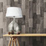 Weathered Wood Plank Black Peel & Stick Wallpaper with Rustic Wood Plank Pattern - York RMK11210WP