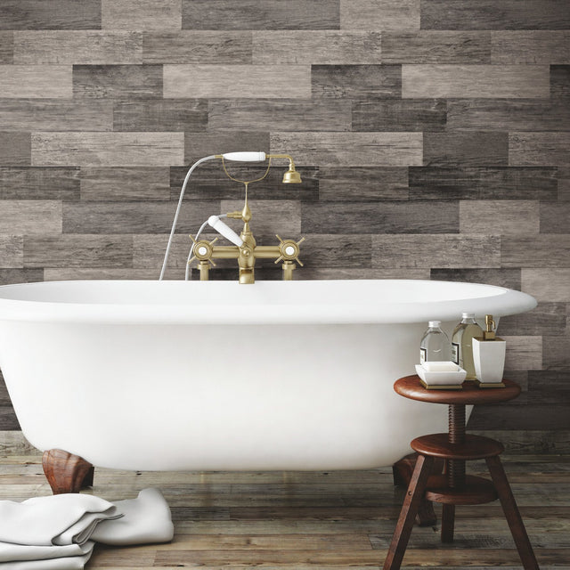 Weathered Wood Plank Black Peel & Stick Wallpaper with Rustic Wood Plank Pattern - York RMK11210WP