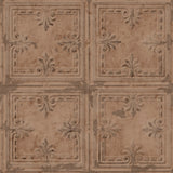 Copper Tin Tile Copper Peel & Stick Wallpaper with Metallic Industrial Tile Pattern - York RMK11231WP