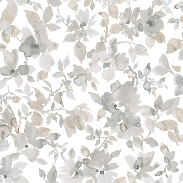 Watercolor Floral Tan Peel & Stick Wallpaper with Botanical Floral Pattern, Transitional Style - York RMK11235WP