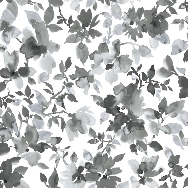 Watercolor Floral Black Peel & Stick Wallpaper with Botanical Floral Pattern - York RMK11236WP