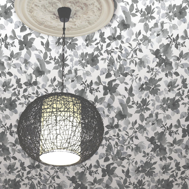 Watercolor Floral Black Peel & Stick Wallpaper with Botanical Floral Pattern - York RMK11236WP