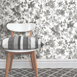 Watercolor Floral Black Peel & Stick Wallpaper with Botanical Floral Pattern - York RMK11236WP