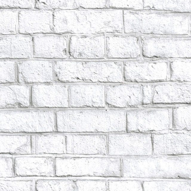 White Brick White Peel & Stick Wallpaper with Realistic Brick Pattern, Industrial Style - York RMK11237WP