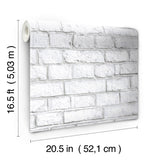 White Brick White Peel & Stick Wallpaper with Realistic Brick Pattern, Industrial Style - York RMK11237WP