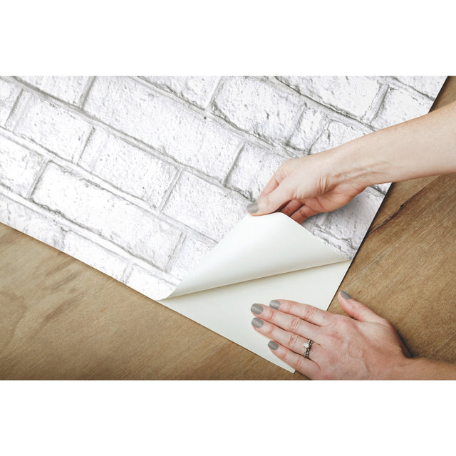 White Brick White Peel & Stick Wallpaper with Realistic Brick Pattern, Industrial Style - York RMK11237WP