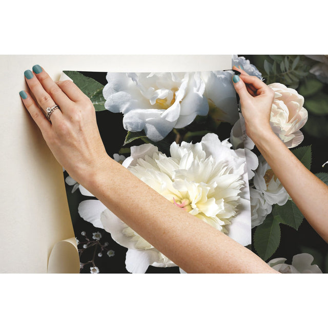 Photographic Floral Black Peel & Stick Vinyl Wall Mural with Botanical Flower Pattern - York RMK11239M