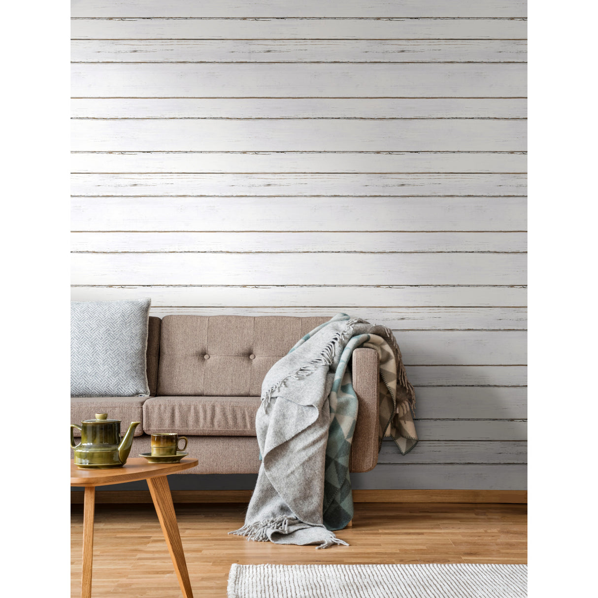 Shiplap White Peel and Stick Wallpaper by RoomMates Distressed Farmhouse Shiplap Wood Plank Fully Removable Wall Covering - RMK11240WPZ