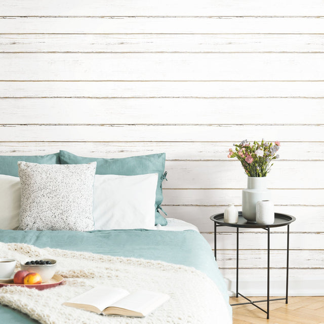 Shiplap White Peel & Stick Wallpaper with Farmhouse Wood Motif - York RMK11240WP