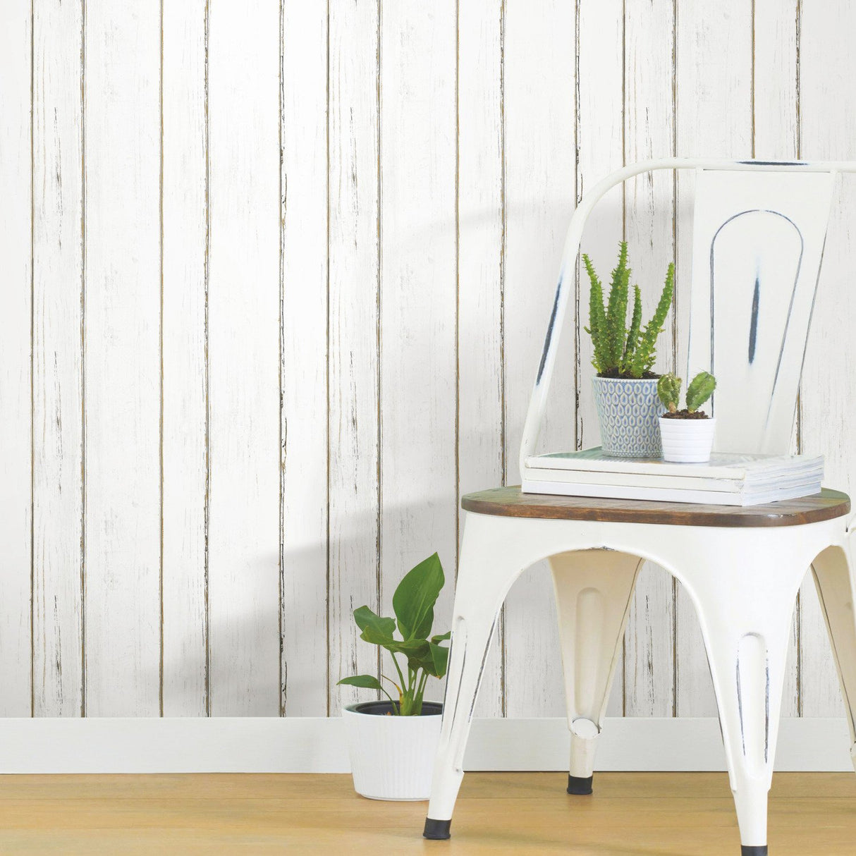 Shiplap White Peel & Stick Wallpaper with Farmhouse Wood Motif - York RMK11240WP