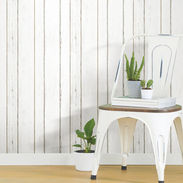 Shiplap White Peel & Stick Wallpaper with Farmhouse Wood Motif - York RMK11240WP