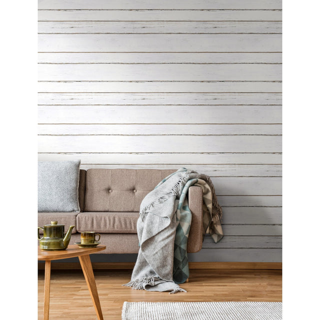 Shiplap White Peel & Stick Wallpaper with Farmhouse Wood Motif - York RMK11240WP