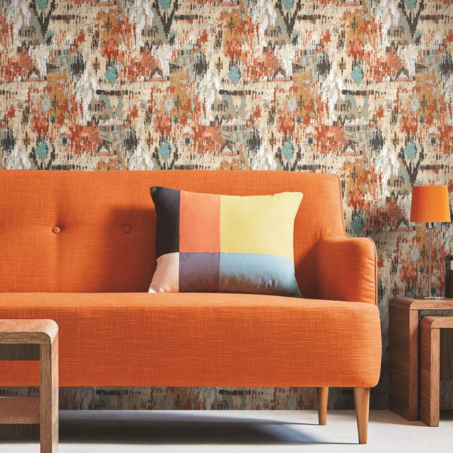 Aztec Orange Peel & Stick Wallpaper with Geometric Abstract Pattern - RoomMates RMK11247RL