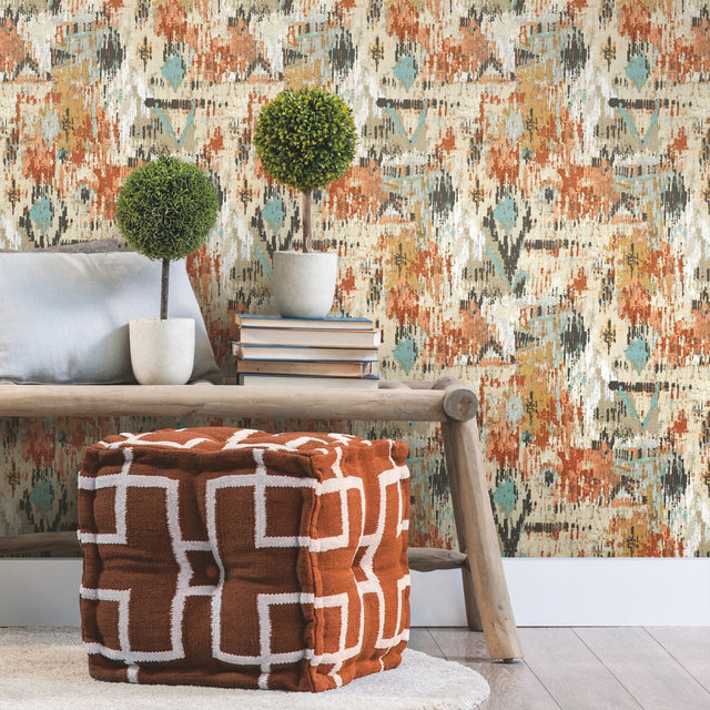 Aztec Orange Peel & Stick Wallpaper with Geometric Abstract Pattern - RoomMates RMK11247RL