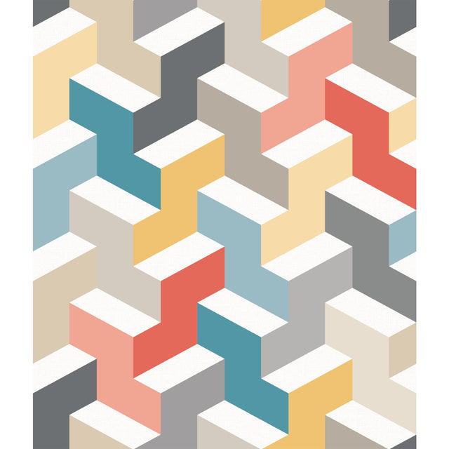 3D Steps Multicolor Peel & Stick Wallpaper with Modern Geometric Pattern - York RMK11250RL
