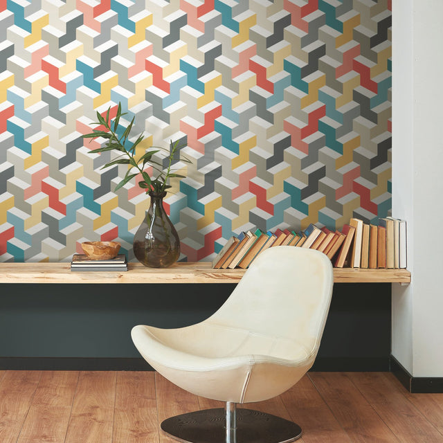 3D Steps Multicolor Peel & Stick Wallpaper with Modern Geometric Pattern - York RMK11250RL
